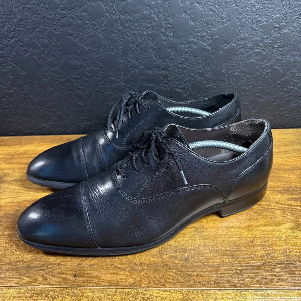 Vittorio Russo Cap Toe Black Leather‎ Oxford Dress Shoes Mens 11